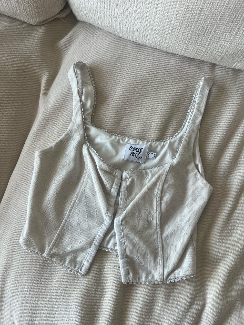 Princess Polly White Lace-Trim Cropped Bustier Top